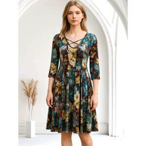 NEW Sami & Jo Size L Womens Floral Print Dress With Crisscross Neckline